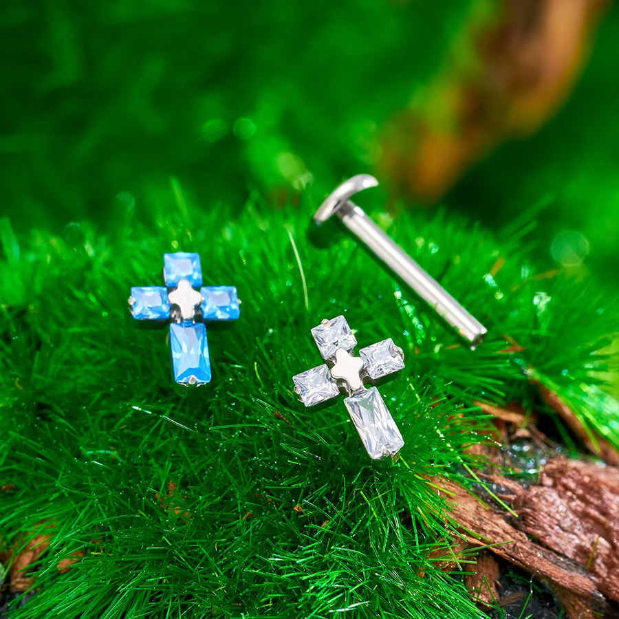 Ohrstecker Kreuz, Titan, Zirkonia, Silber, Unisex - Bild 2