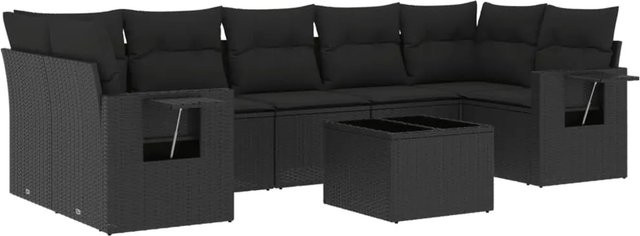 vidaXL 8-tlg Garten-Sofagarnitur in L-Form aus schwarzem PE-Rattan mit Kissen und pulverbeschichtetem Stahlgestell - Bild 1