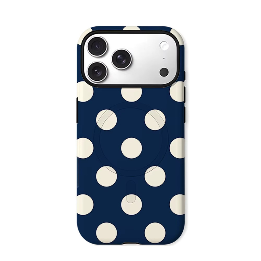 CaseChic MagSafe Schutzhülle für iPhone 17 16 15 14 Plus Pro Max mit Polka Dots in Dunkelblau und stoßfestem Bumper - Bild 6