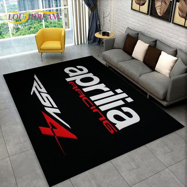 Aprilia Racing Motorrad Logo Teppich, rutschfeste Bodenmatte aus Polyester in Schwarz, B/T: 60 x 40 cm - Bild 1
