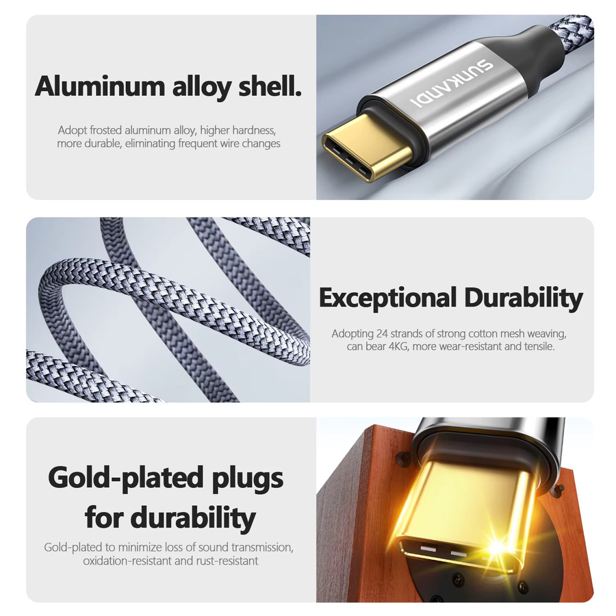SUNKANDI USB C auf 1/4 Zoll Audiokabel, Typ-C auf Dual 6,35 mm TS-Splitter in Grau und Silber für iPhone 16 15, MacBook und Galaxy, kompatibel mit Mixer, Verstärker und Lautsprechern - Bild 3