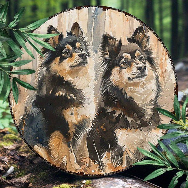 Runde Aluminium-Wandkunst Finnischer Lapphund von Potdemiel, Durchmesser: 20,3 cm - Bild 1
