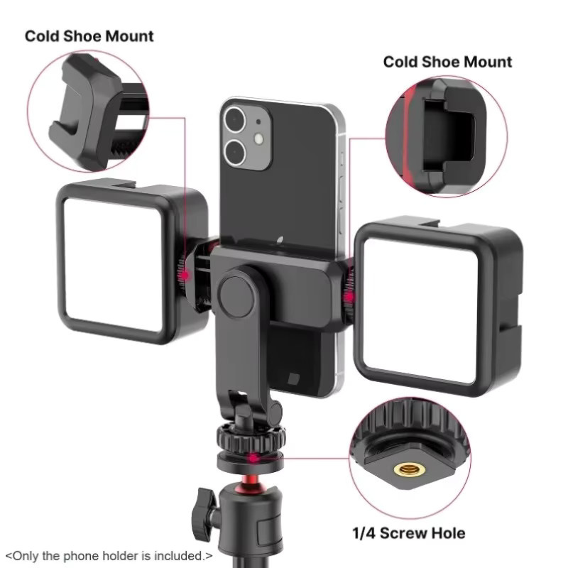 XIKCU Universeller Blitzschuh-Handyhalter in Schwarz mit 360 Grad Drehbarkeit als Klemme für Telefon, Kamera und Stativ für Vlog, Live-Streaming und Videoaufnahmen - Bild 3