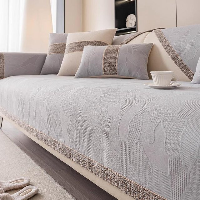 Rutschfeste Chenille Sofaschutzdecke in Grau, quadratisch, Breite: 70 cm, Höhe: 70 cm - Bild 1