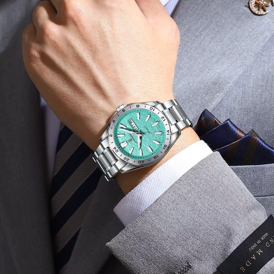 POEDAGAR Armbanduhr Quarz, Edelstahl, Silber, Herren, Datum, Wochentag - Bild 6