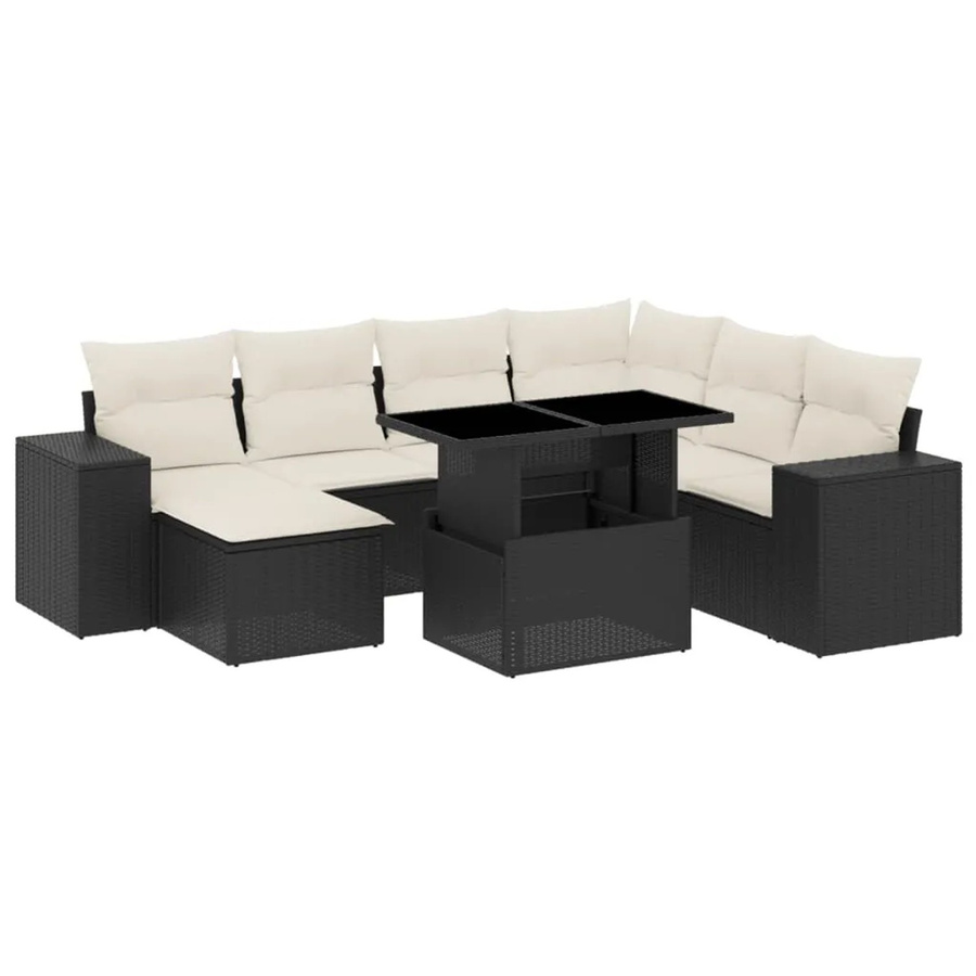 vidaXL 8-teilige Garten-Sofagarnitur aus Poly-Rattan in Schwarz mit cremeweißen Kissen und pulverbeschichtetem Stahlgestell - Bild 2