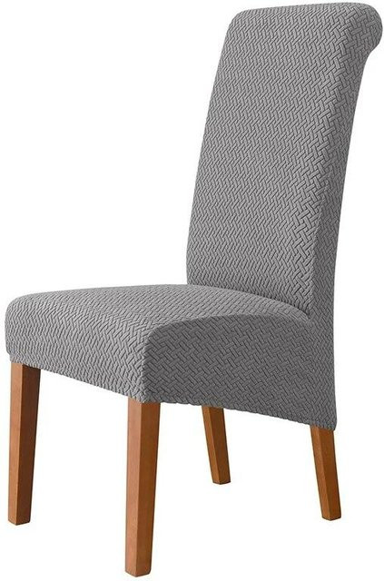 BC-Warm Home Stretch-Spandex Stuhlhussen aus Jacquard in Grau für Esszimmerstühle mit hoher Rückenlehne, XL Größe (60-75 cm) - Bild 1