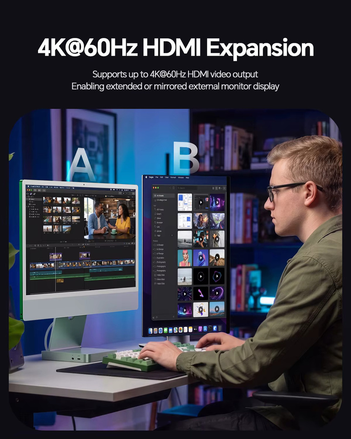 PULWTOP USB-C-Hub für iMac 24 Zoll M1 M3 M4 mit 2,5 G Ethernet, 4K HDMI, M.2 SSD-Slot und USB-A/C Anschlüssen bis 10 Gbit/s sowie SD/TF-Kartenslot - Bild 2