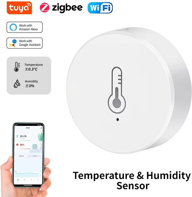Tuya Zigbee WiFi Temperatur- und Feuchtigkeitssensor mit Bluetooth und APP Fernüberwachung in Weiß, kompatibel mit Alexa und Google Assistant für dein Smart Home - Bild 1