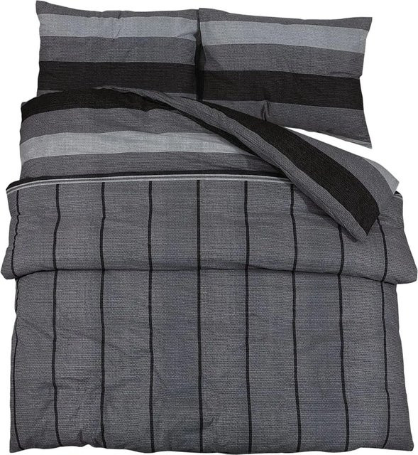 vidaXL Bettwäsche-Set aus Baumwolle in Dunkelgrau, bestehend aus 1 x Deckenbezug (140 x 200 cm) und 1 x Kissenbezug (60 x 70 cm) - Bild 1