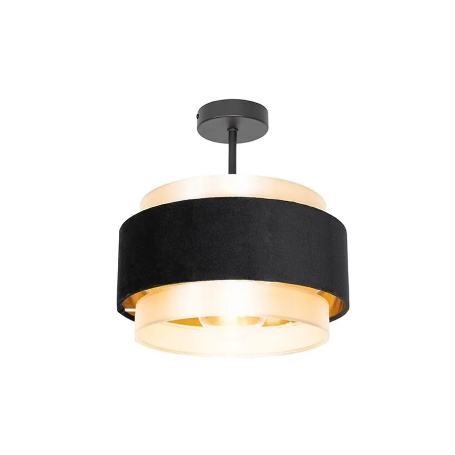QAZQA Elif Moderne Deckenlampe aus Stahl und Stoff in Schwarz und Gold, dimmbar, E27 - Bild 2