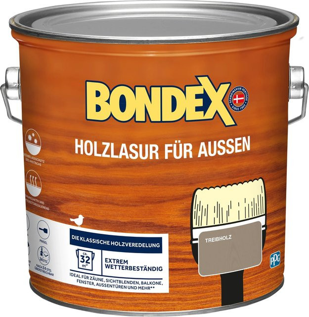 Bondex Holzlasur für Außen in Treibholz, 2,5 l, Beige/Braun, Seidenglanz, lösemittelbasiert - Bild 1