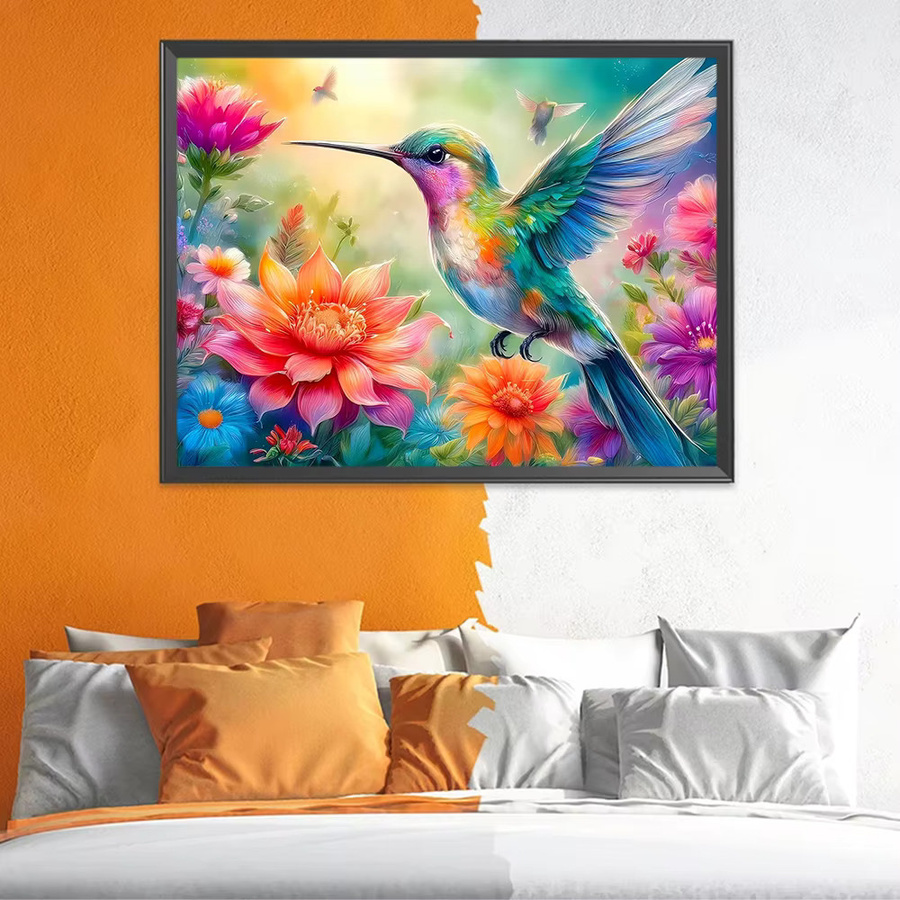 Momoart DIY Diamant-Stickerei Vogel und Blumen als Wandkunst aus Acryl, Multicolour, B/H: 20 x 20 cm - Bild 3