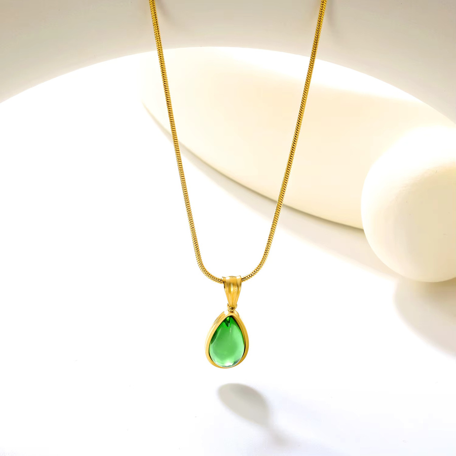 LUXUSTEEL Halskette, Tropfenförmiger Anhänger, Edelstahl, Gold - Bild 1