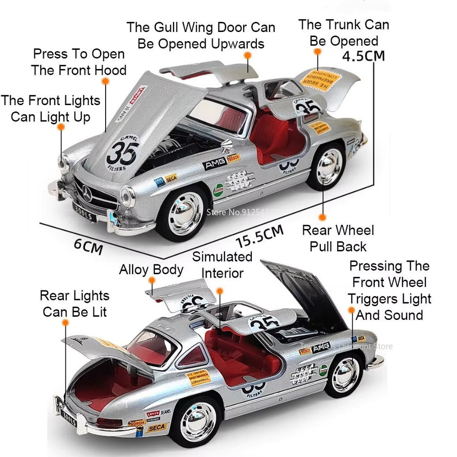 RMZ city GT 300SL Automodell, 1:32, mit Licht und Sound, mit öffnenden Türen - Bild 3