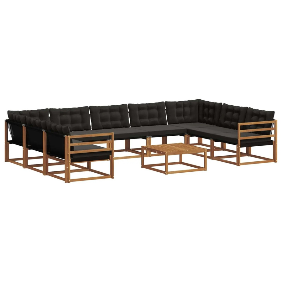 vidaXL Outdoor-Sofagarnitur 10-teilig aus massivem Akazienholz mit Textilene und Kissen in Schwarz und Natur - Bild 2