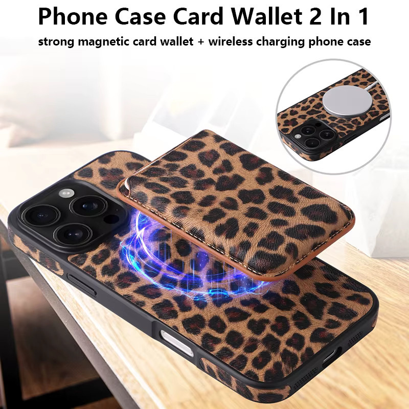 VYOPBC MagSafe Handyhülle aus Carbonfaser-Saffiano-Leder mit Leopardenmuster für iPhone 17 16 15 14 13 Pro Max Plus und 17Air inklusive Magnetkartenhalter, Mehrfarbig - Bild 1