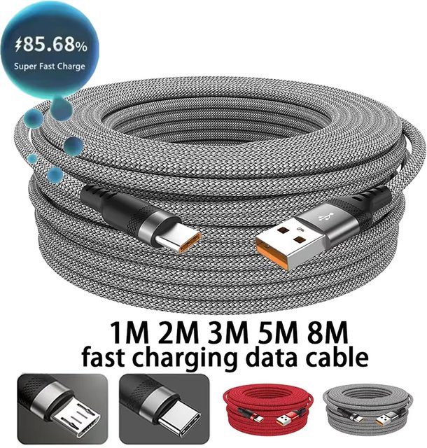 USB Typ C Datenkabel für Android Smartphones mit Schnellladefunktion, Grau - Bild 1