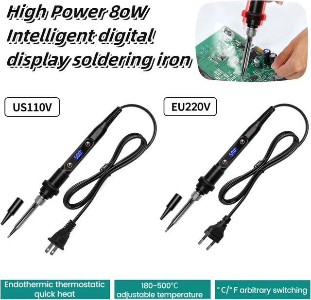 Aideepen 908VLED Digitalanzeige Lötkolben 80W in Schwarz mit einstellbarer und konstanter Temperatur für DIY-Schaltungen - Bild 1