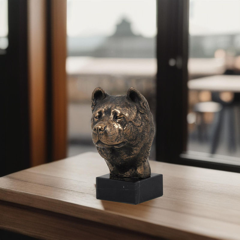 Art-Dog Akita Inu Hundestatue als Büste auf Steinsockel in Braun - Bild 2