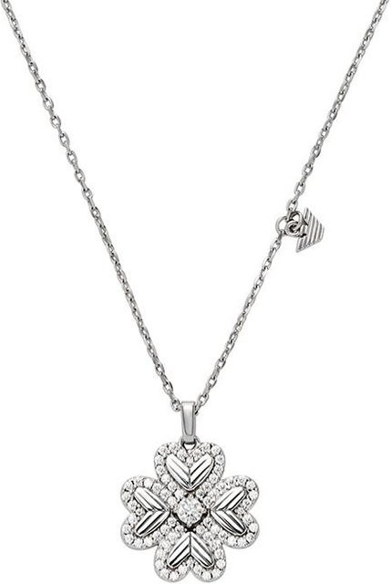 Emporio Armani Halskette mit Kleeblatt Anhänger, Silber, Zirkonia, Damen - Bild 1