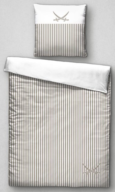Sansibar Mako-Satin Bettwäsche Set mit grafischem Nautical Design in Beige, Braun und Grau, B/H: 200 x 200 cm mit 2 Kissen 80 x 80 cm - Bild 1