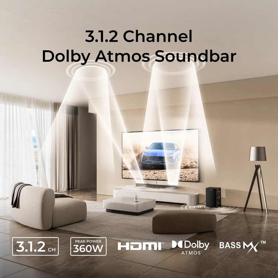 ULTIMEA 3.1.2-Kanal Soundbar mit Dolby Atmos, kabellosem Subwoofer, HDMI EARC und Bluetooth 5.4 in Schwarz - Bild 2