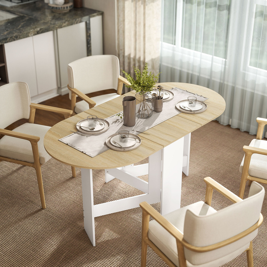 HOMCOM Klappbarer Esstisch Oval mit Klappflügeln für bis zu 6 Personen, Natur, B/T/H: 163 x 80 x 75 cm - Bild 2