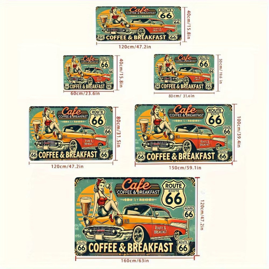 VIKAMA Retro Route 66 Fußmatte für Restaurant und Café, ideal für Küche, Badezimmer, Veranda und Terrasse - Bild 2