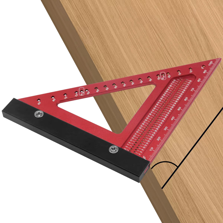 GDART Dreiecklineal aus Aluminiumlegierung für Holzbearbeitung und Zimmerei in Rot mit Lochpositionierung und Messfunktion - Bild 5