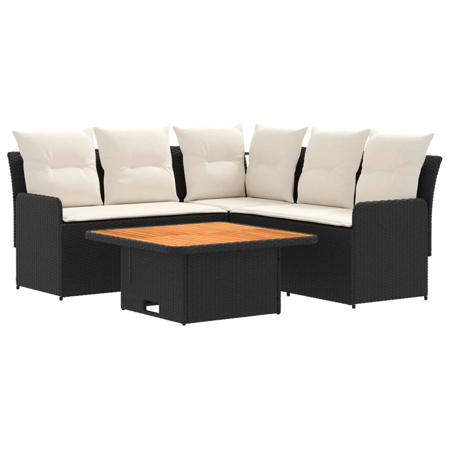 vidaXL Gartenmöbel-Set aus PE-Rattan in L-Form mit 4 Polstern in Schwarz und Beige - Bild 2