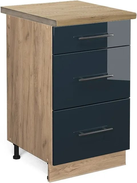 Vicco Küchenunterschrank Fame-Line Schubladenunterschrank Dunkelblau Hochglanz mit Arbeitsplatte Eiche Breite: 50 cm - Bild 2