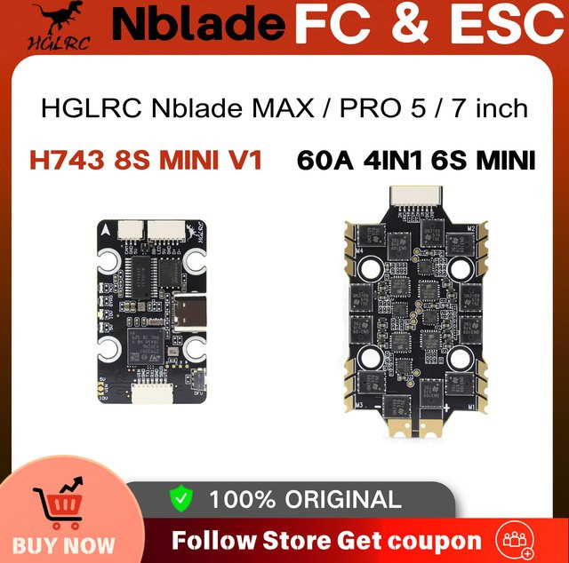 HGLRC Nblade H743 8S MINI V1 Flugcontroller mit ICM42688 und 60A 4in1 ESC Stack, Schwarz, 20x20mm, 2-6S für FPV Freestyle Drohnen - Bild 1