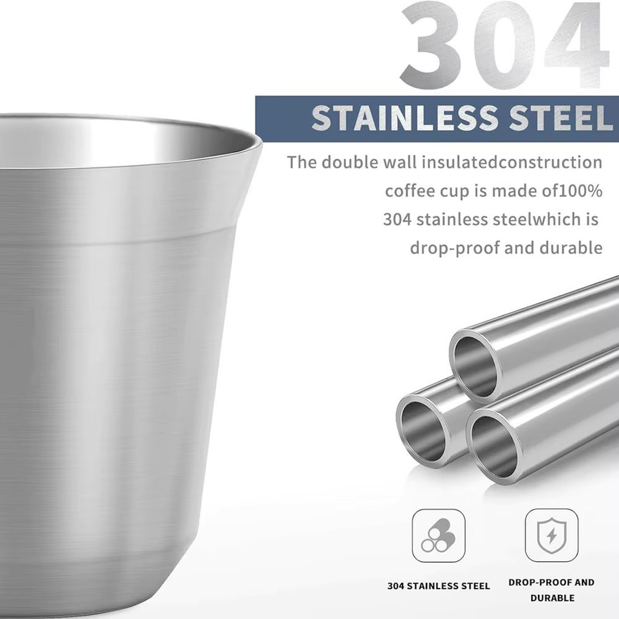 Punana Espressotassen aus doppelwandigem Edelstahl, isolierte Kaffeetassen, 160 ml, Silber oder Schwarz - Bild 3