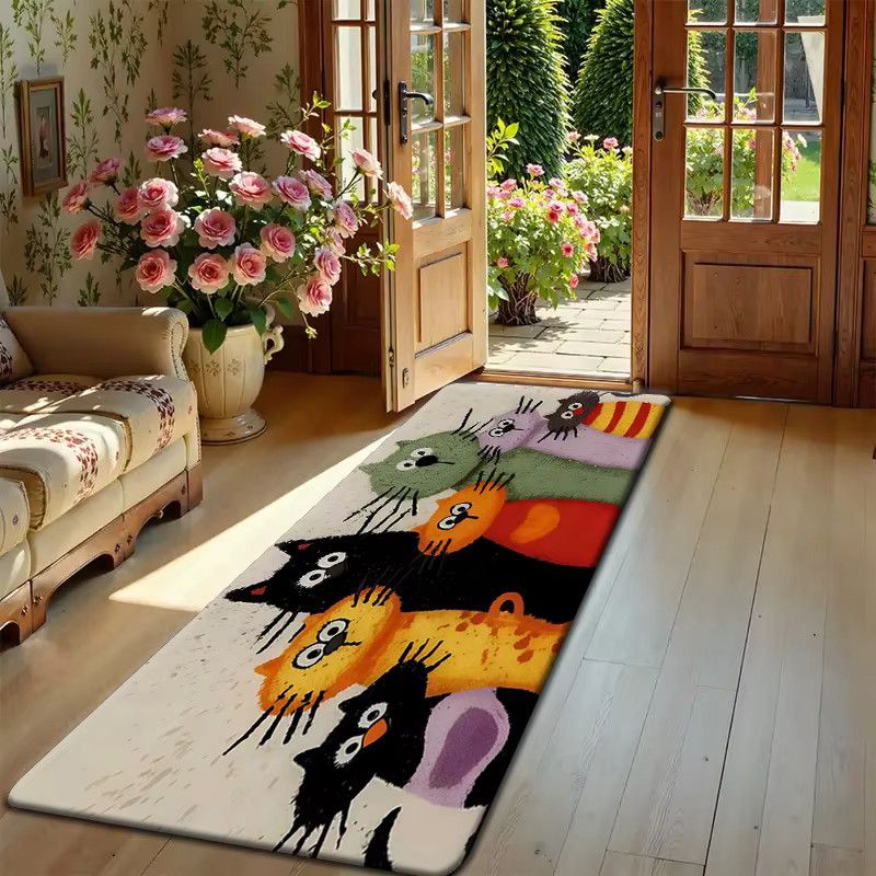 VIKAMA Teppich mit Cartoon-Katzenfamilie in Multicolor für Wohnzimmer, Küche oder Badezimmer - Bild 2