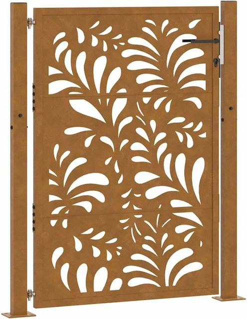 vidaXL Gartentor aus Verwitterungsstahl in Braun mit Wellendesign, B: 110 cm, H: 130 cm - Bild 1