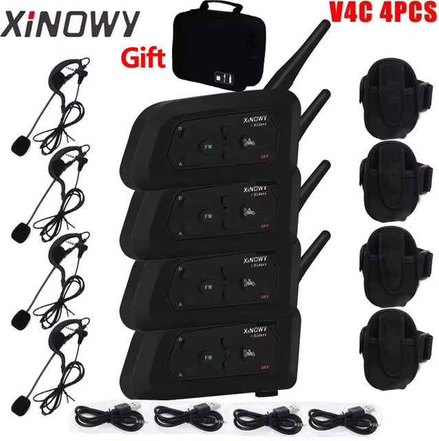 XiNOWy 4er-Set V4C Schiedsrichter Bluetooth Intercom Headset mit Voll Duplex und 1200m Reichweite, Schwarz - Bild 1