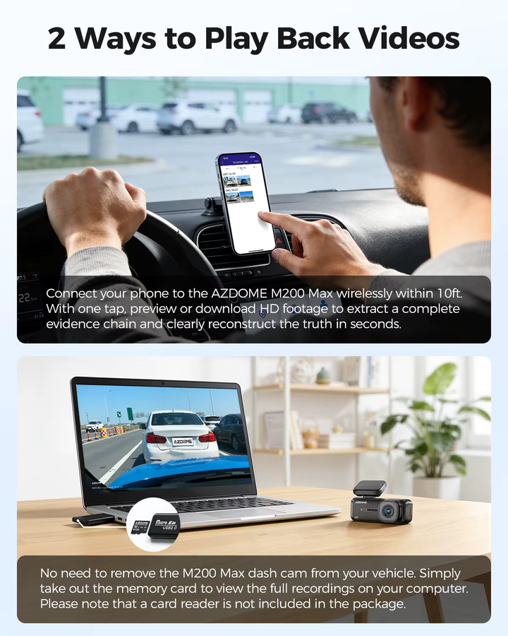 AZDOME M200 Max 4K Dash Cam mit englischer Sprachsteuerung, Wi-Fi, G-Sensor und 24H Parkmonitor in Schwarz - Bild 5