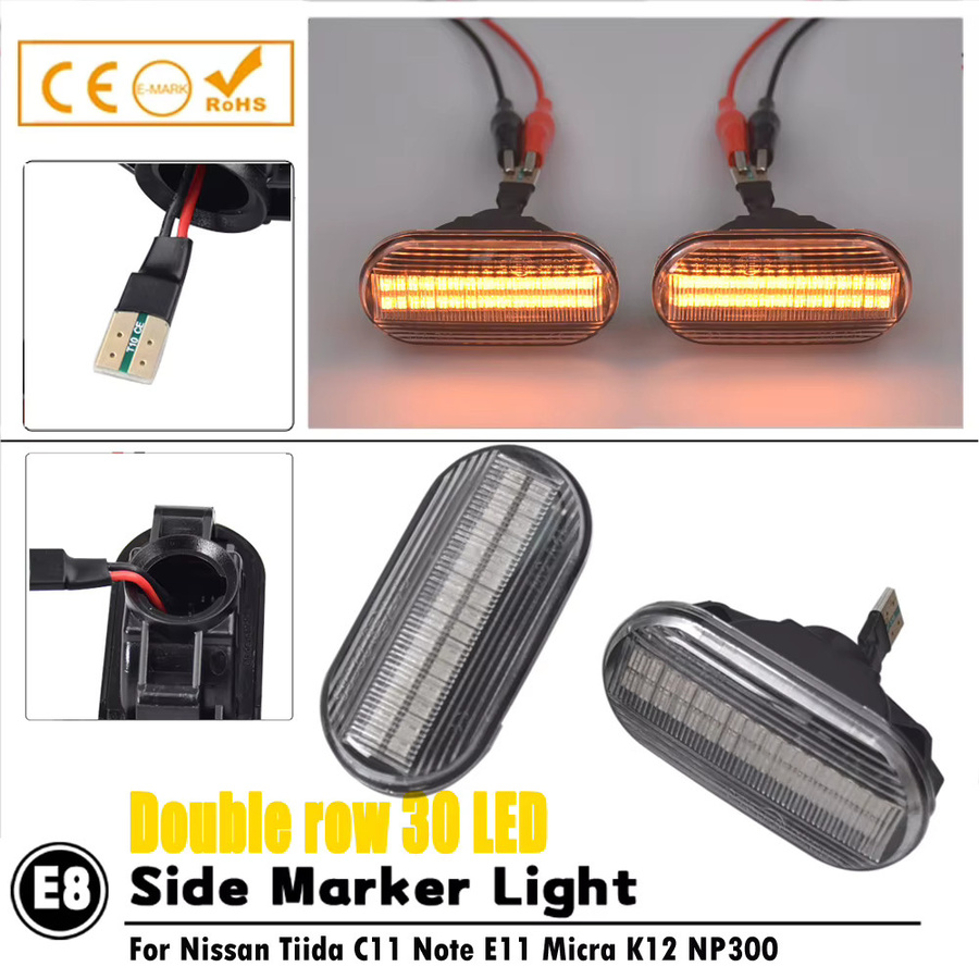 Malcayang LED Seitenmarkierungslicht mit Repeater Blinker für Nissan Tiida C11, Note E11, Ne11, Micra K12, Navara D40 und Qashqai J10 - Bild 4