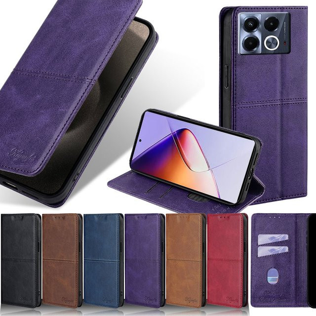 Business Magnet Flip Card Stand Ledertasche für Infinix Note 40 Pro, Smart 8 Pro und 8 Plus in Rot - Bild 1