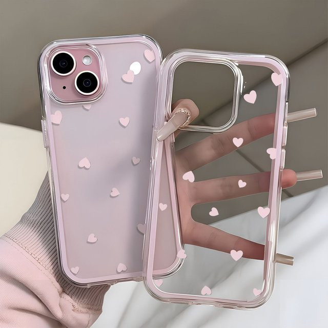 Transparente Apple iPhone Schutzhülle mit rosa Herzmuster für iPhone 17 bis iPhone 7 Plus - Bild 1