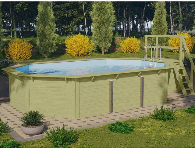 Karibu Holzpool Set Modell 4 in Blau mit Filteranlage, Skimmer, Poolfolie, Schutzvlies und Einhängeleiter - Bild 1