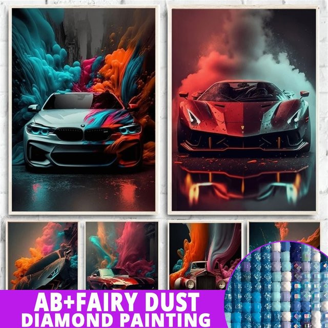 AB Feenstaub-Diamantgemälde mit futuristischen Supercars in Bunt, 5D-Vollbohrer Mosaik-Heimdekoration für Jungen, Breite: 25,0 cm, Höhe: 25,0 cm, Tiefe: 20,0 cm - Bild 1