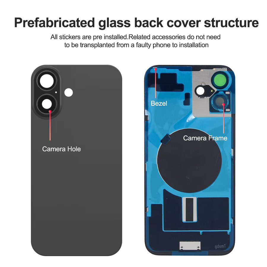 Sinmaytai Ersatz Rückglas mit Kamerarahmen und Klebstoff für iPhone 16/16 Plus in Schwarz - Bild 3