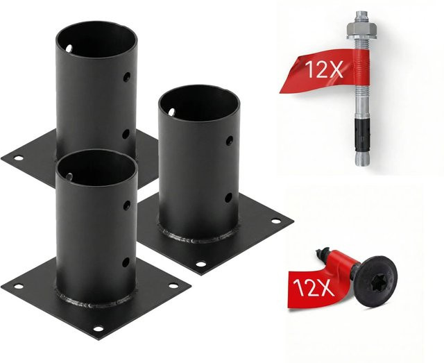 HOLLMAX Pfostenträger Set aus 3 Aufschraubhülsen für Rundholzpfosten 80 mm in Schwarz matt - Bild 1