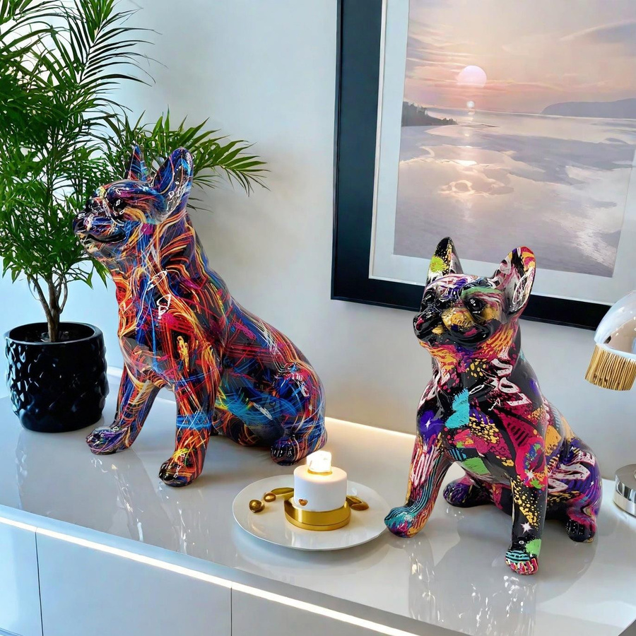 Kreative Hundeornamente von Yiran Furniture als dekorative Heimstatue für dein Wohnzimmer oder den Eingangsbereich, mehrfarbig aus Harz und Kunststoff - Bild 2
