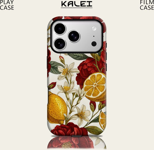 Apple iPhone Handyhülle Crimson Peony & Lemon mit Magnetfunktion, Tough Case in Multicolour, kompatibel mit iPhone 17 16 15 14 Pro Max Plus - Bild 1