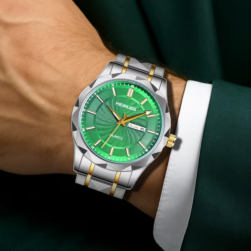MEIRUIQI Armbanduhr Quarz, Edelstahl, Grün, Datum, Herren - Bild 5