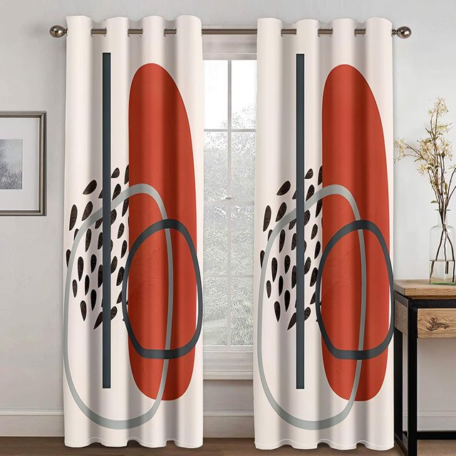 Yiran Furniture Fenstervorhänge Set aus 2 Stück, Abstrakt Geometrisch in Gelb und Bunt, Semi-transparent, Breite: 50 cm, Höhe: 130 cm - Bild 1