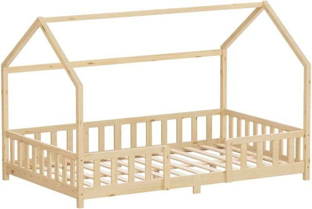 ML-Design Kinderbett mit Hausrahmen aus Kiefernholz und Rausfallschutz, Farbe: Beige oder Braun, B/T/H: 120 x 200 x 135 cm - Bild 2